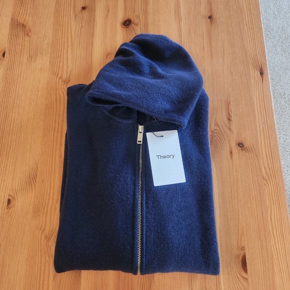 NWT Theory Wool-Cashmere blend hoodie Navy medium - Picture 13 of 16